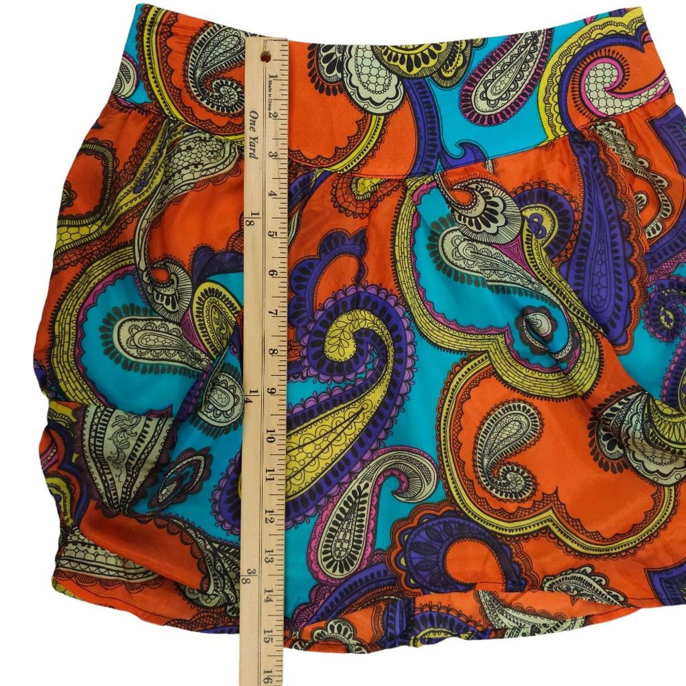 Vintage Glam Paisley Silk Mini Skirt Women S Orange Turquoise Purple Made In USA - Picture 5 of 10